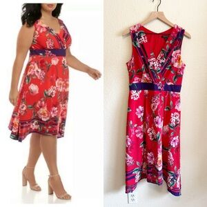 CHRISMcLaughlin Floral Red Dress-Size 8